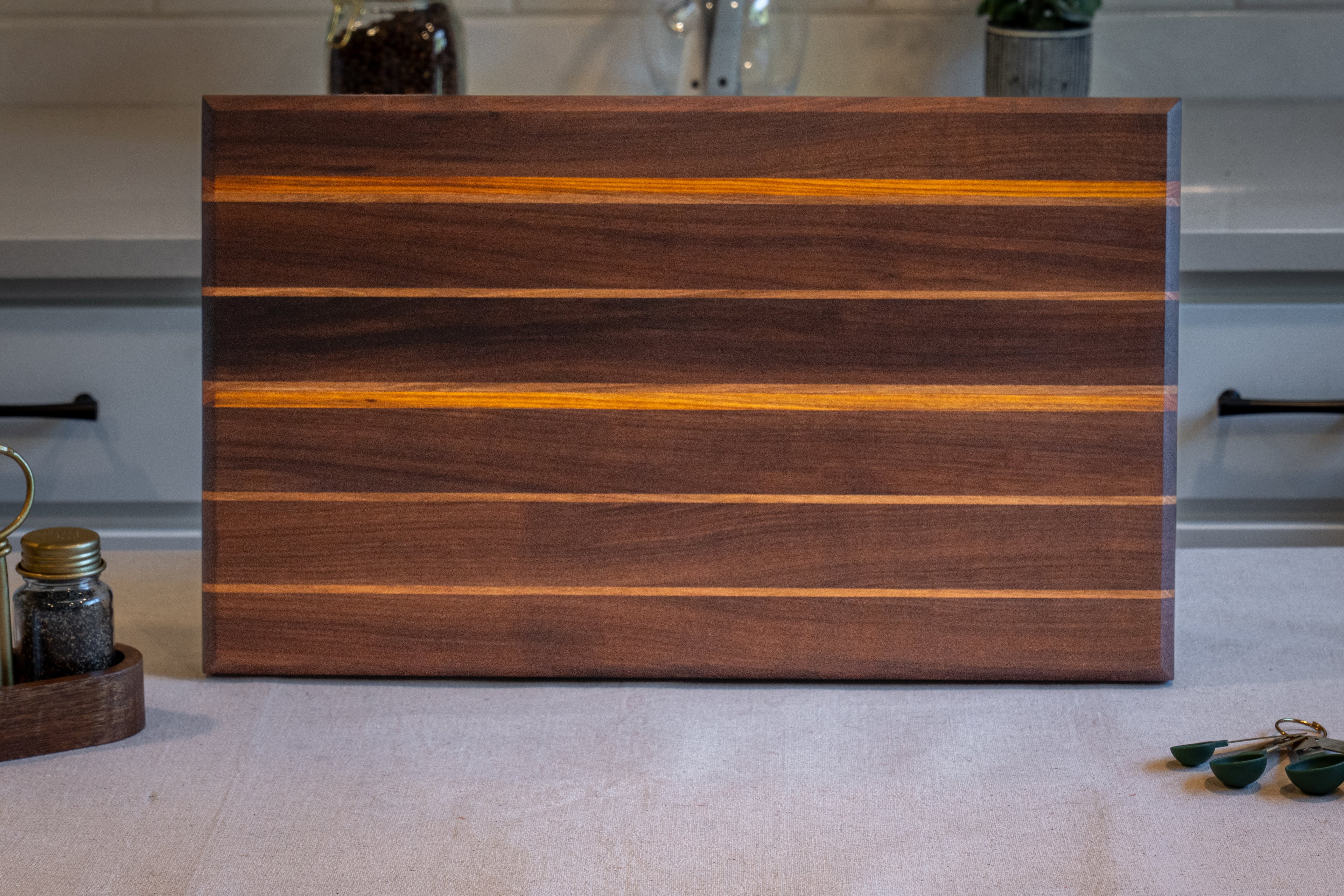 Walnut, Oak, And Canary Edge Grain Cutting Board