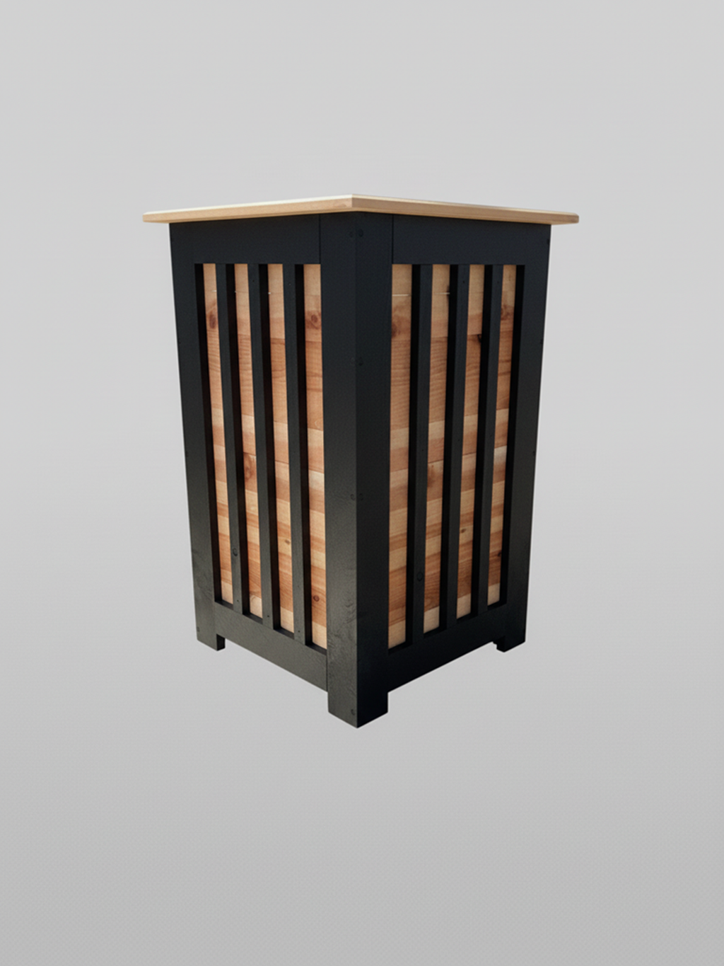 Modern Black & Cedar Tall Slat Planter