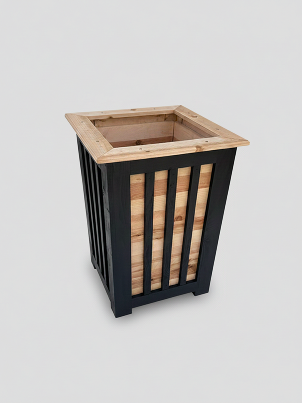 Modern Black & Cedar Tall Slat Planter