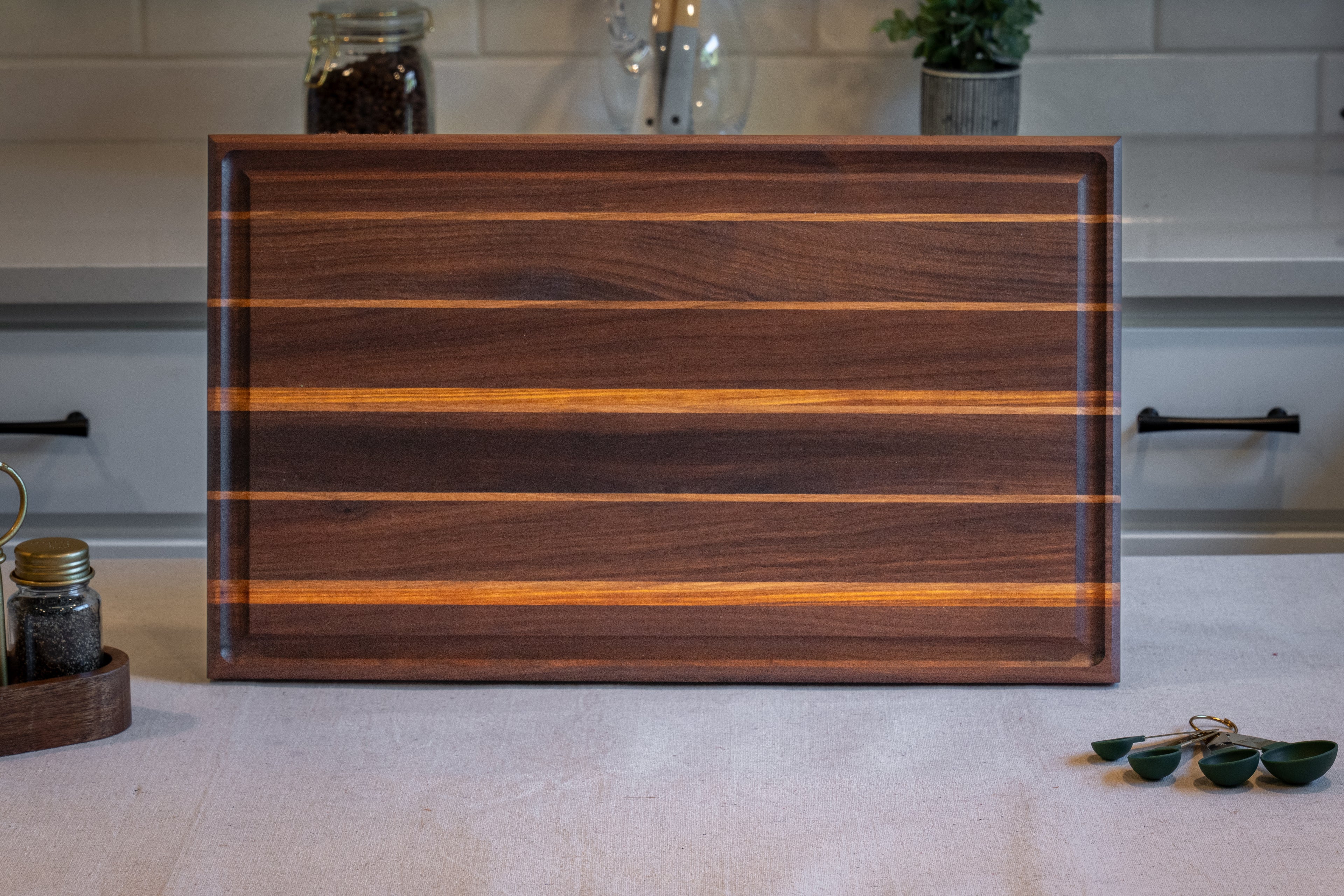 Walnut, Oak, And Canary Edge Grain Cutting Board