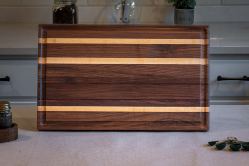 Walnut, Maple, Padauk Edge Grain Cutting Board