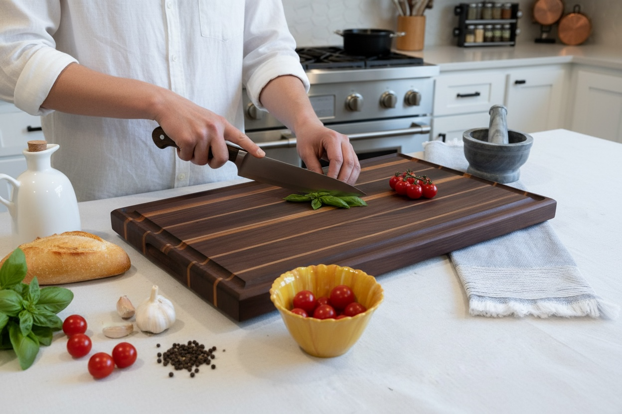 Walnut, Oak, And Canary Edge Grain Cutting Board