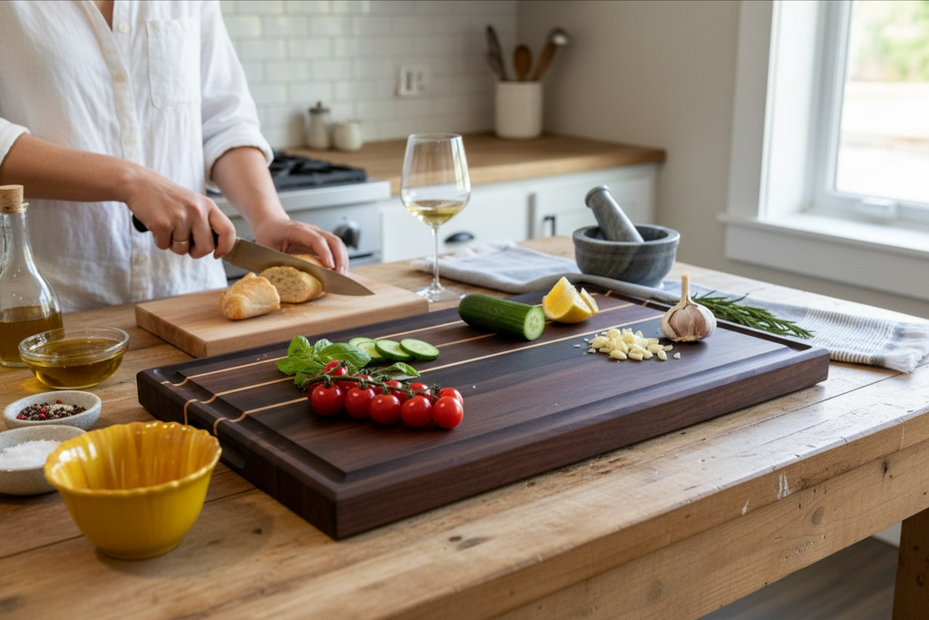 Walnut, Maple striped Edge Grain Cutting Board